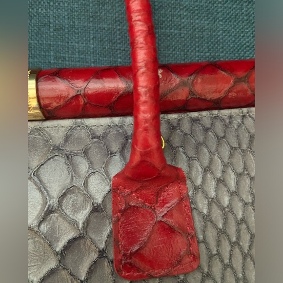 Vintage Pelle Di Giada Made in Italy, animal Print Gray & Red Leather Handbag - Picture 9 of 16